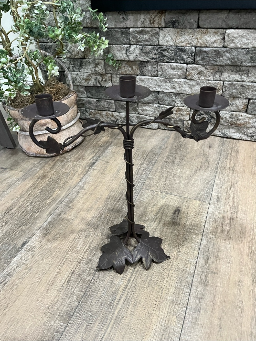 Decorative Brown Metal Leaf Wall Candle Holder - ~EUC